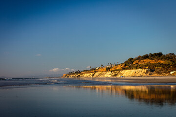 Fototapeta na wymiar Sea birds with sunset background at the Torrey Pine beach, San Diego, California