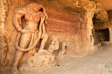 story of Huge bore incarnation of God Vishnu in stone sculpture at cave no 5 of Gupta period Udaygiri,Vidisha ,Madhya Pradesh,India