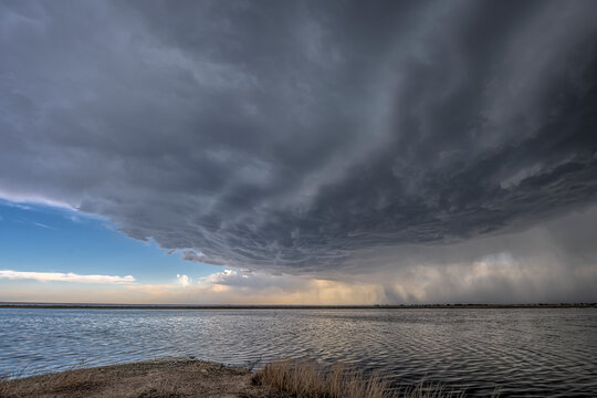 Severe Weather in Summertime on the Great Plains With Bodies of Water in the Photo