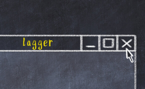 Concept of dealing with problem. Chalk drawing of closing browser window with caption lagger