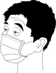 Fototapeta premium Black and white illustration of a man wearing mask.