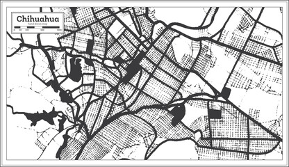 Chihuahua Mexico City Map in Black and White Color in Retro Style. Outline Map.