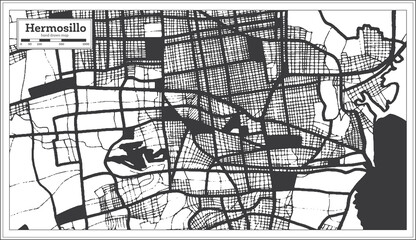 Hermosillo Mexico City Map in Black and White Color in Retro Style. Outline Map.