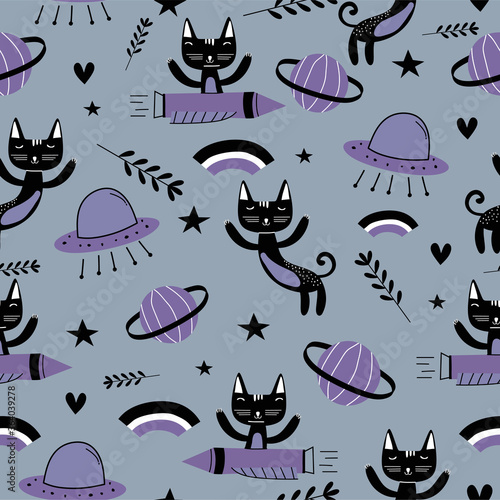Set Of Cute Cat Illustration Vector Design Art Flying Funny Kids Animal Astronauts In Space With Planets Stars Quotes Concept For Children Print Isolated Objects On Grey Background Wall Mural Ngupakarti Set Of Cute Cat Illustration Vector Design Art Flying Funny Kids Animal Astronauts In Space With Planets Stars Quotes Concept For Children Print Isolated Objects On Grey Background Wall Mural Ngupakarti