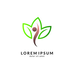 Human with leaf logo concept, medical clinic, healthy family logo, people health care and medicine vector illustration