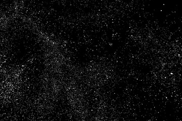 Distressed white grainy texture. Dust overlay textured. Grain noise particles. Snow effects pack. Rusted black background. Vector illustration, EPS 10.  