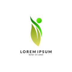 Human with leaf logo concept, medical clinic, healthy family logo, people health care and medicine vector illustration
