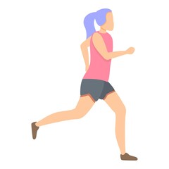 Fototapeta na wymiar Girl running in shorts icon. Cartoon of girl running in shorts vector icon for web design isolated on white background
