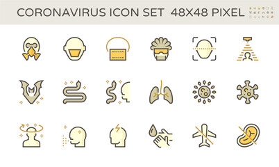Coronavirus and illness vector icon set design,  48X48 pixel perfect and editable stroke.