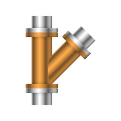 Pipe vector icon. Connection by flange fitting. Part for pipeline construction to transportation water, oil and gas. Also for water supply infrastructure, wastewater treatment, plumbing and irrigation