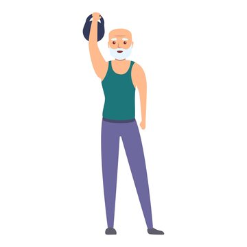 Senior man lift kettlebell icon. Cartoon of senior man lift kettlebell vector icon for web design isolated on white background