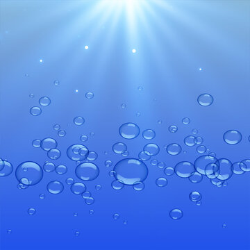 underwater bubbles floating background with sun rays