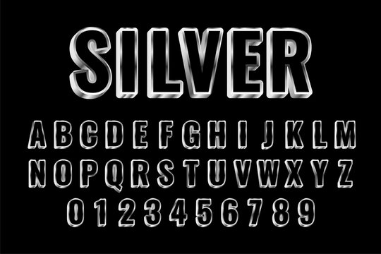 3d style silver alphabets text effect set