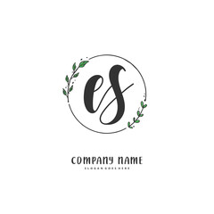 E S ES Initial handwriting and signature logo design with circle. Beautiful design handwritten logo for fashion, team, wedding, luxury logo.