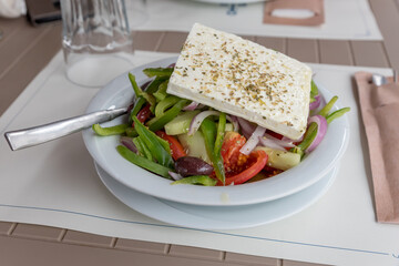 Traditional Greek salad with feta cheese