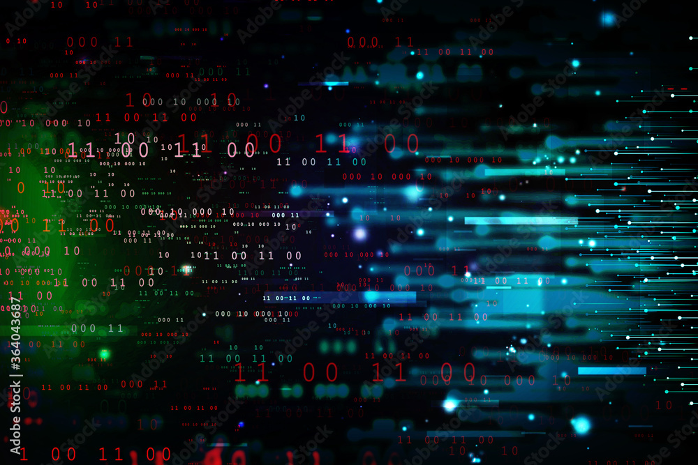 Poster 2d illustration abstract digital binary data on computer screen
