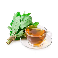 Herbal tea with mint leaves isolated on a white background. 