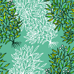 Seamless pattern of  Seaweed sargassum. Vector stock illustration eps 10.
