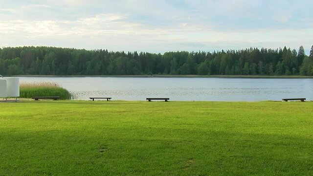 Lake shore with a beautiful lawn