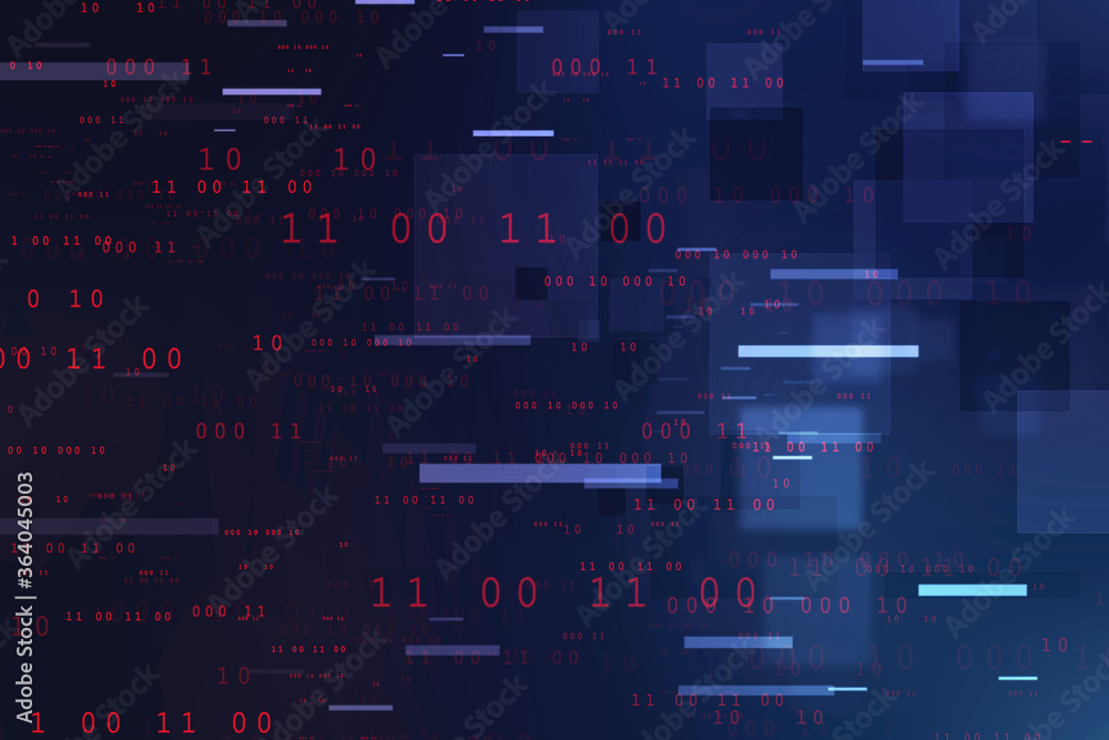 Poster 2d illustration abstract digital binary data on computer screen