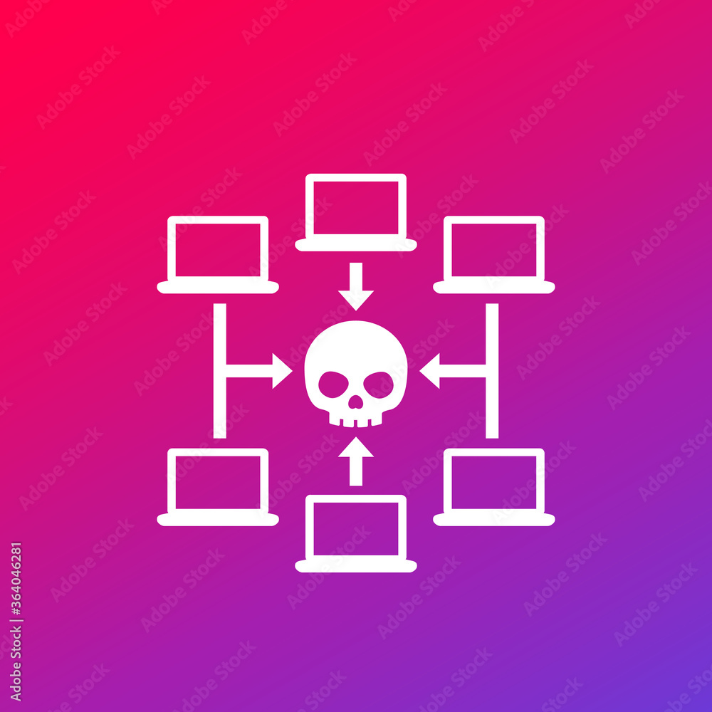 Poster computer virus, malware attack vector icon