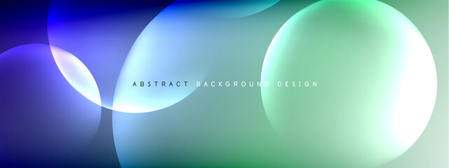 Vector abstract background liquid bubble circles on fluid gradient with shadows and light effects. Shiny design templates for text