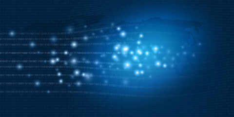 Obraz premium Abstract Blue Futuristic Minimal Style Cloud Computing, Networks, Telecommunications, Virtual Reality Concept Design with Glowing Clusters and Lines of Binary Code - Vector Illustration