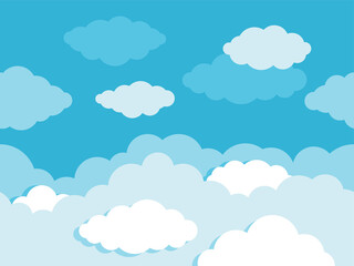 Cloudy blue sky - seamless vector wallpapers decoration with cartoon flat clouds