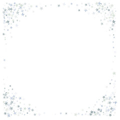 silver stars background, sparkling christmas lights confetti corner isolated on white. magic shining Flying stars glitter backdrop, sparkle vector border.
