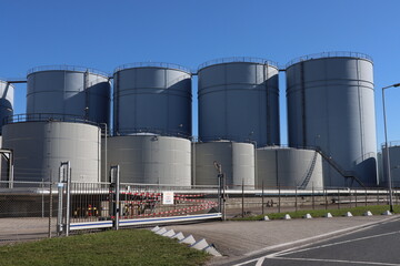 Oil and chemical tanks at the terminal of Koole in the Botlek Harbor of Rotterdam.