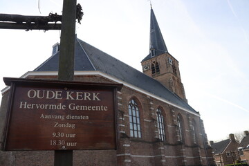 Old reformed church named Oude Kerk in the center of town Nieuwerkerk aan den Ijssel in Netherlands.