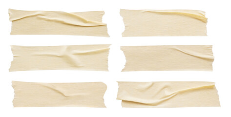 Yellow adhesive paper tape set collection isolated on white background