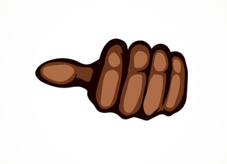 Hand pointing thumb to the side. Vector drawing