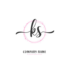 K S KS Initial handwriting and signature logo design with circle. Beautiful design handwritten logo for fashion, team, wedding, luxury logo.