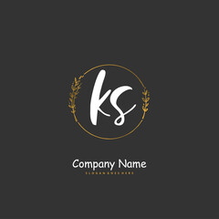 K S KS Initial handwriting and signature logo design with circle. Beautiful design handwritten logo for fashion, team, wedding, luxury logo.