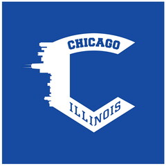Chicago skyline shield logo design in vector illustration