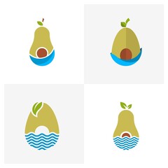 Set of Avocado fruit logo template. Avocado half with leaf vector design. Health food logotype