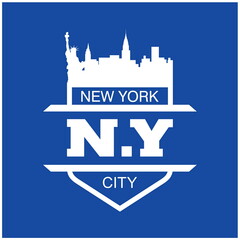 New York City skyline vintage shield logo vector illustration