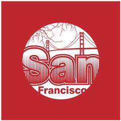 SF san francisco,California.vintage shield logo and silhoutte  design in vector illustration.clothing,apparel and other uses.Eps10