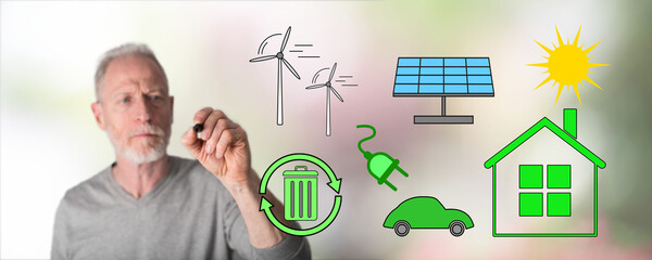 Man drawing clean energy concept