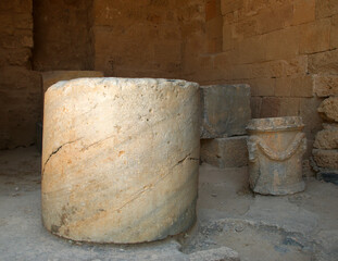 Stone bases of statues, the Acropolis of Lindos, Greece