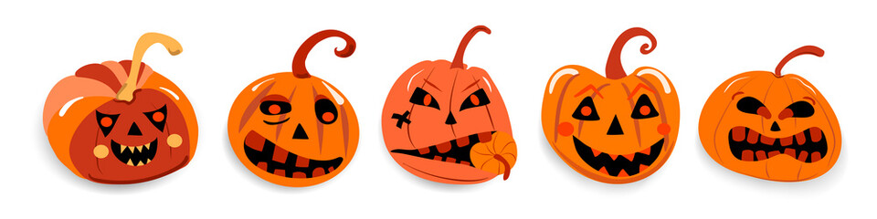 set of evil pumpkins with different emotions for Halloween holiday for web and print decoration