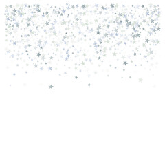 silver stars background, sparkling christmas lights confetti  isolated on white. magic shining Flying stars glitter backdrop, sparkle vector border.