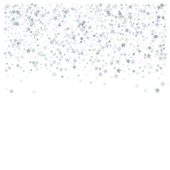 silver stars background, sparkling christmas lights confetti  isolated on white. magic shining Flying stars glitter backdrop, sparkle vector border.