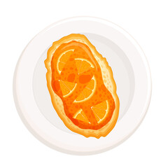 Bruschetta on a plate top view. Toast with orange jam Isolated on a white background. Sweet toast for breakfast. Vector illustration in flat style. Jam Sandwich.