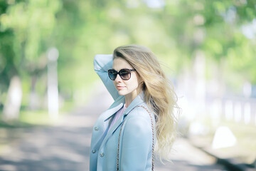 spring, female seasonal portrait / walk happy girl outdoors, spring mood girl