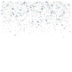 silver stars background, sparkling christmas lights confetti  isolated on white. magic shining Flying stars glitter backdrop, sparkle vector border.