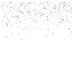 silver stars background, sparkling christmas lights confetti  isolated on white. magic shining Flying stars glitter backdrop, sparkle vector border.