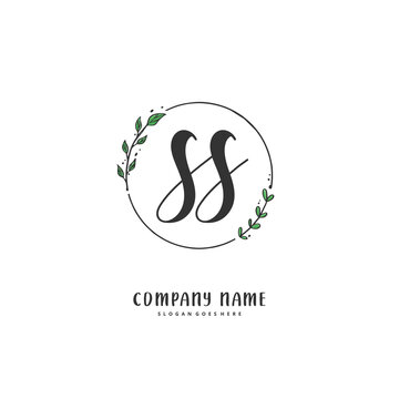 S SS Initial handwriting and signature logo design with circle. Beautiful design handwritten logo for fashion, team, wedding, luxury logo.