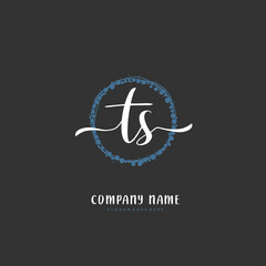 T S TS Initial handwriting and signature logo design with circle. Beautiful design handwritten logo for fashion, team, wedding, luxury logo.